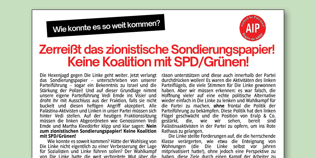 Zerreißt das zionistische Sondierungspapier! Keine Koalition mit SPD/Grünen!