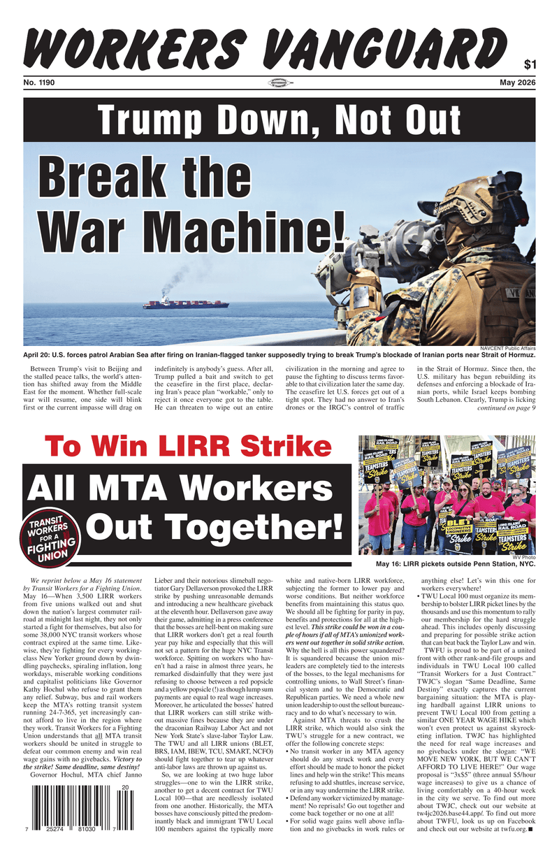 Workers Vanguard No. 1190 | 16 May 2026